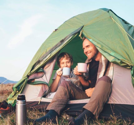 Dad and son camping